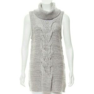 INTERMIX GRAY CABLE KNIT SLEEVELESS COWL NECK MINI SWEATER DRESS M